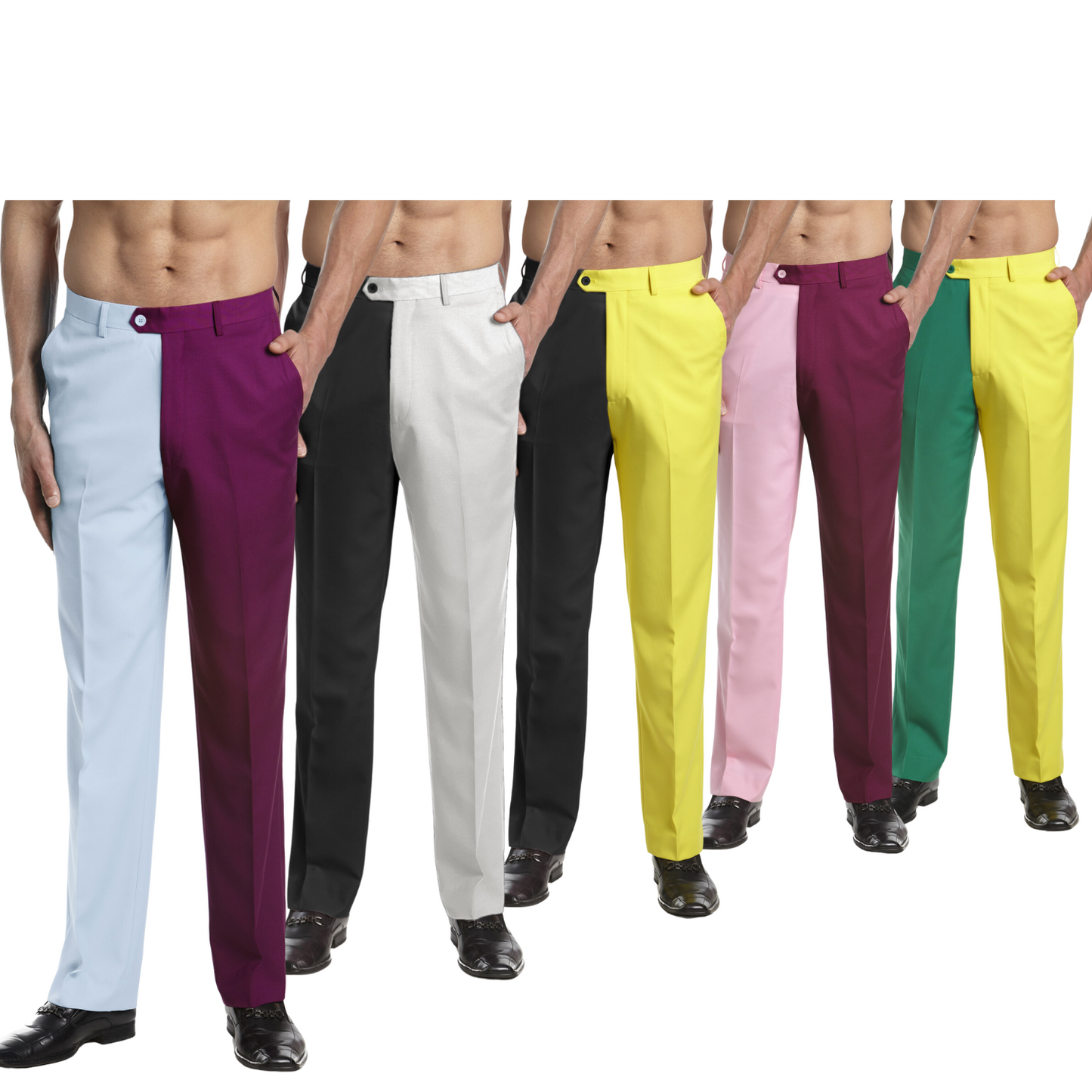 CONCITOR Mens Dress Pant Trousers Flat Front Solid Mix Multi Color Design