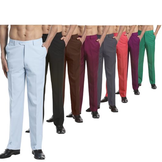 CONCITOR Men's Dress Pants Trousers Flat Front Slacks Solid Colors