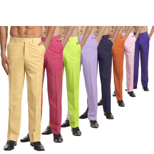 CONCITOR Men's Dress Pants Trousers Flat Front Slacks Solid Colors