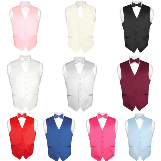 Mens Dress Vest and BowTie Solid Color Bow Tie Set for Suit or Tuxedo