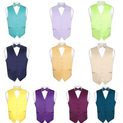 Mens Dress Vest and BowTie Solid Color Bow Tie Set for Suit or Tuxedo