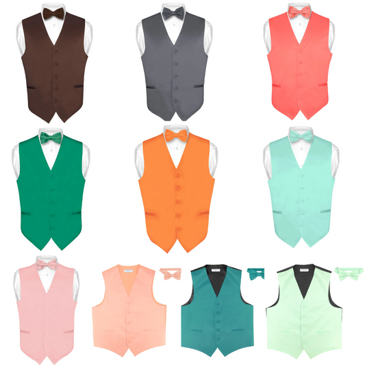 Mens Dress Vest and BowTie Solid Color Bow Tie Set for Suit or Tuxedo