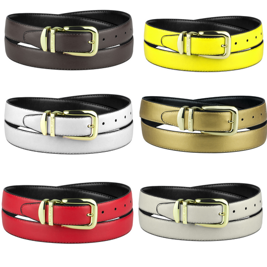 Concitor Clothing Reversible Bonded Leather Men's Belt with Gold Color Buckle