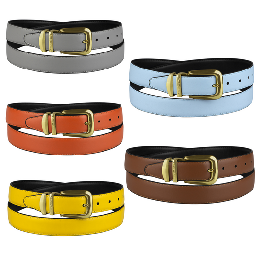 Concitor Clothing Reversible Bonded Leather Men's Belt with Gold Color Buckle