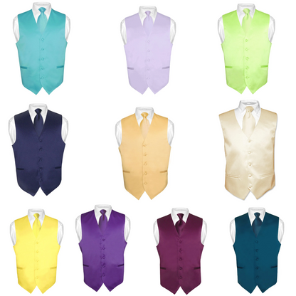 Mens Dress Vest and NeckTie Solid Colors Neck Tie Set for Suit or Tuxedo