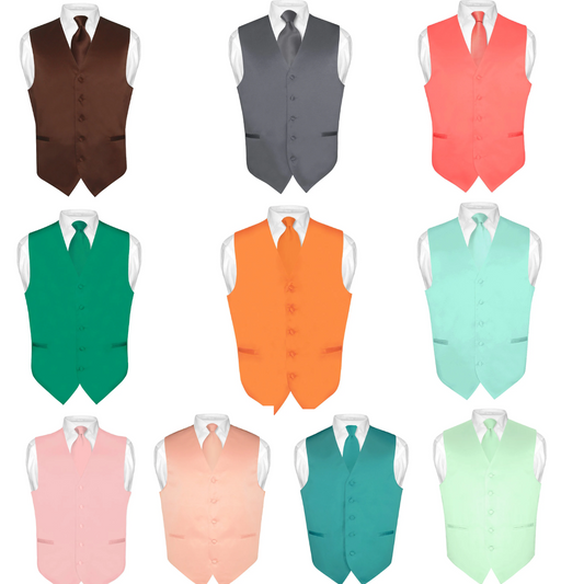 Mens Dress Vest and NeckTie Solid Colors Neck Tie Set for Suit or Tuxedo