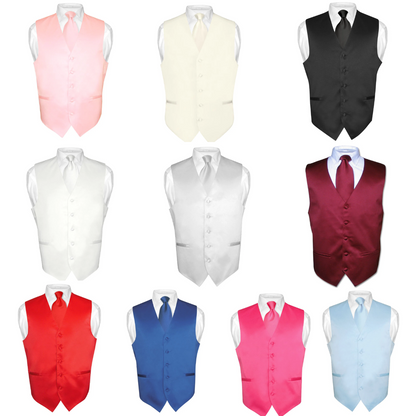 Mens Dress Vest and NeckTie Solid Colors Neck Tie Set for Suit or Tuxedo