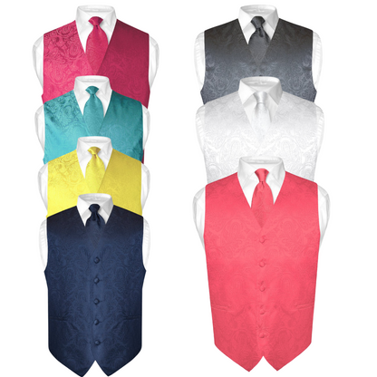 Mens Paisley Design Dress Vest and NeckTie Set for Suit Tux