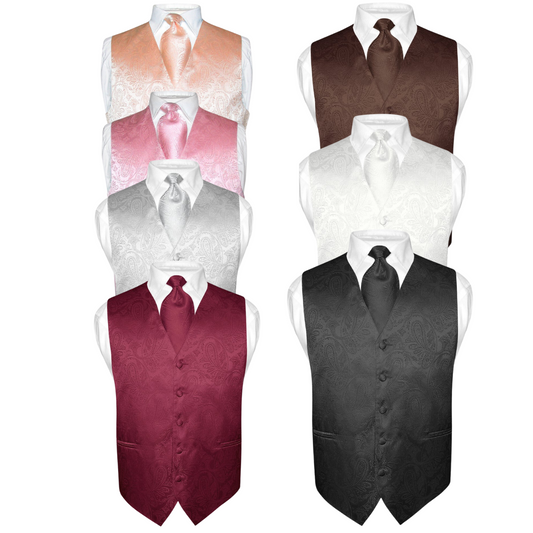 Mens Paisley Design Dress Vest and NeckTie Set for Suit Tux