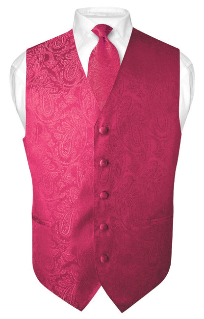 Mens Paisley Design Dress Vest and Bow Tie Set for Suit Tuxedo